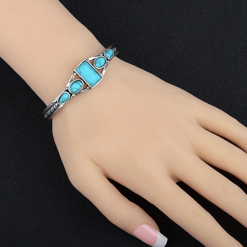 1pc, Bracelet, 925 Sterling Silvery Bracelet, Vintage Turquoise Cuff Bangle, Adjustable Natural Stone Bracelet, Women Girls Jewelry, Wedding Anniversary Decor, Birthday Party Gifts, Theme Party Supplies