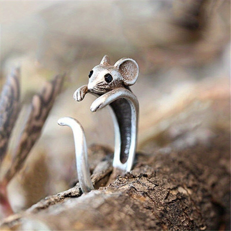 Cute Rat Ring Silver Plated Adjustable Cuff Ring Lovely Gift For Teen Girls Match Daily Outfits Special Party Decor