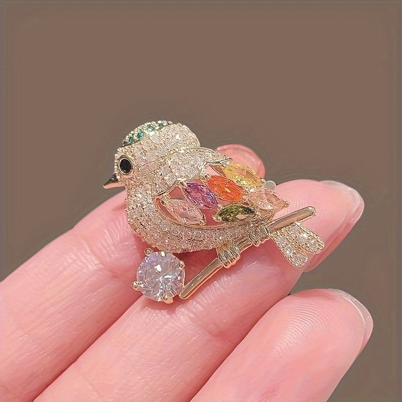 Iced Out Shiny Rhinestone Bird Zinc Alloy Brooch Pin Personality Animal Theme Corsage Accessories
