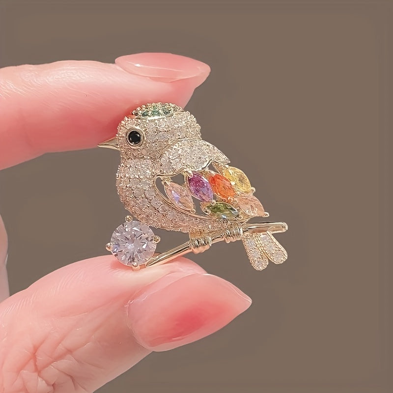 Iced Out Shiny Rhinestone Bird Zinc Alloy Brooch Pin Personality Animal Theme Corsage Accessories