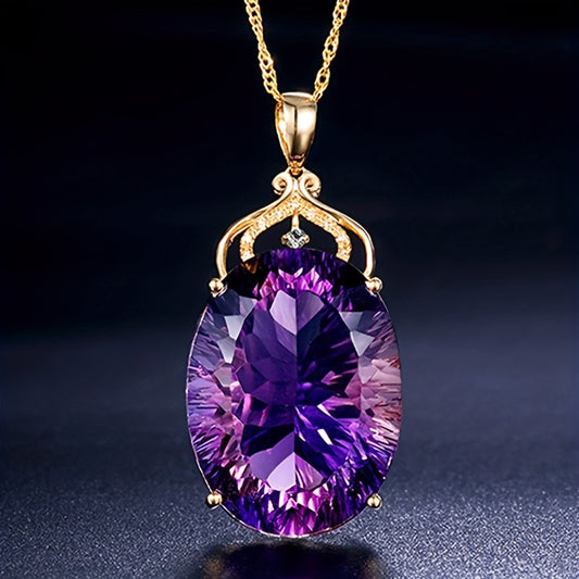 Luxury Amethyst Pendant Necklace Hollow Crown Alloy Pendant For Party Banquet Gift Ornaments