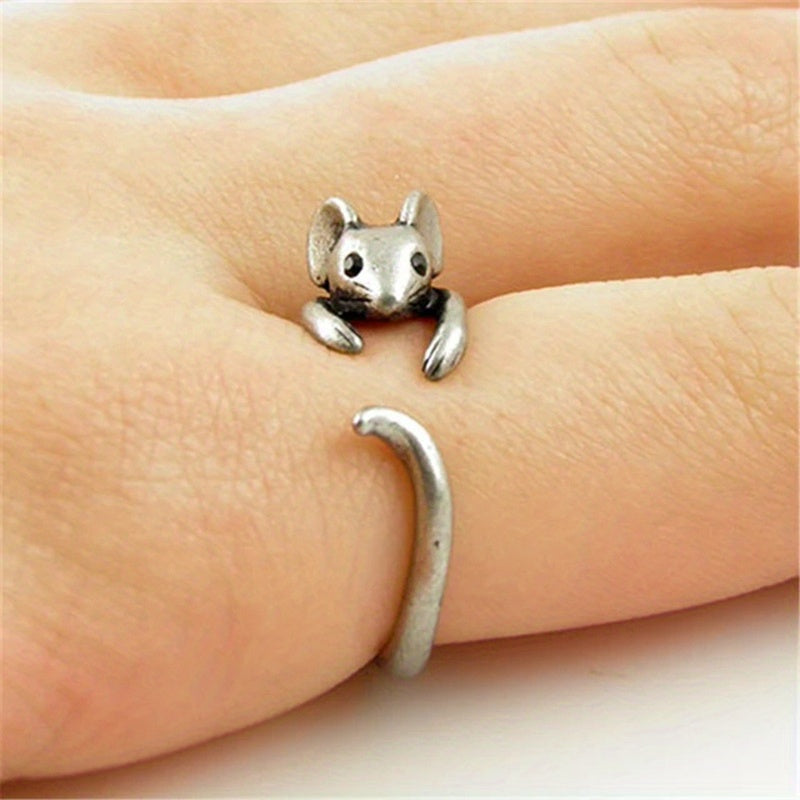 Cute Rat Ring Silver Plated Adjustable Cuff Ring Lovely Gift For Teen Girls Match Daily Outfits Special Party Decor